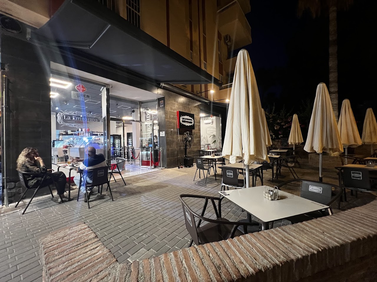 The terrace at La Embajada Gourmet at dusk